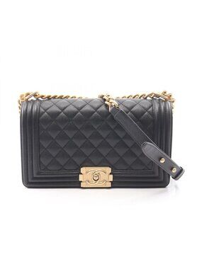 Chanel Shoulder Bag Boy Black Caviar Leather Chain